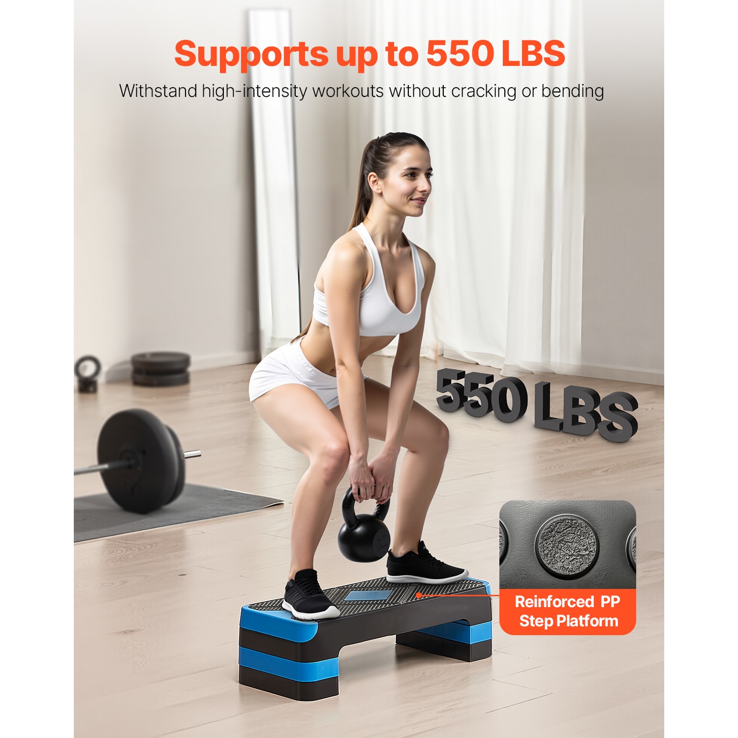 Aerobic Exercise Step Platform Height Adjustable Workout Stepper 4 Riser Blue_voghion.com